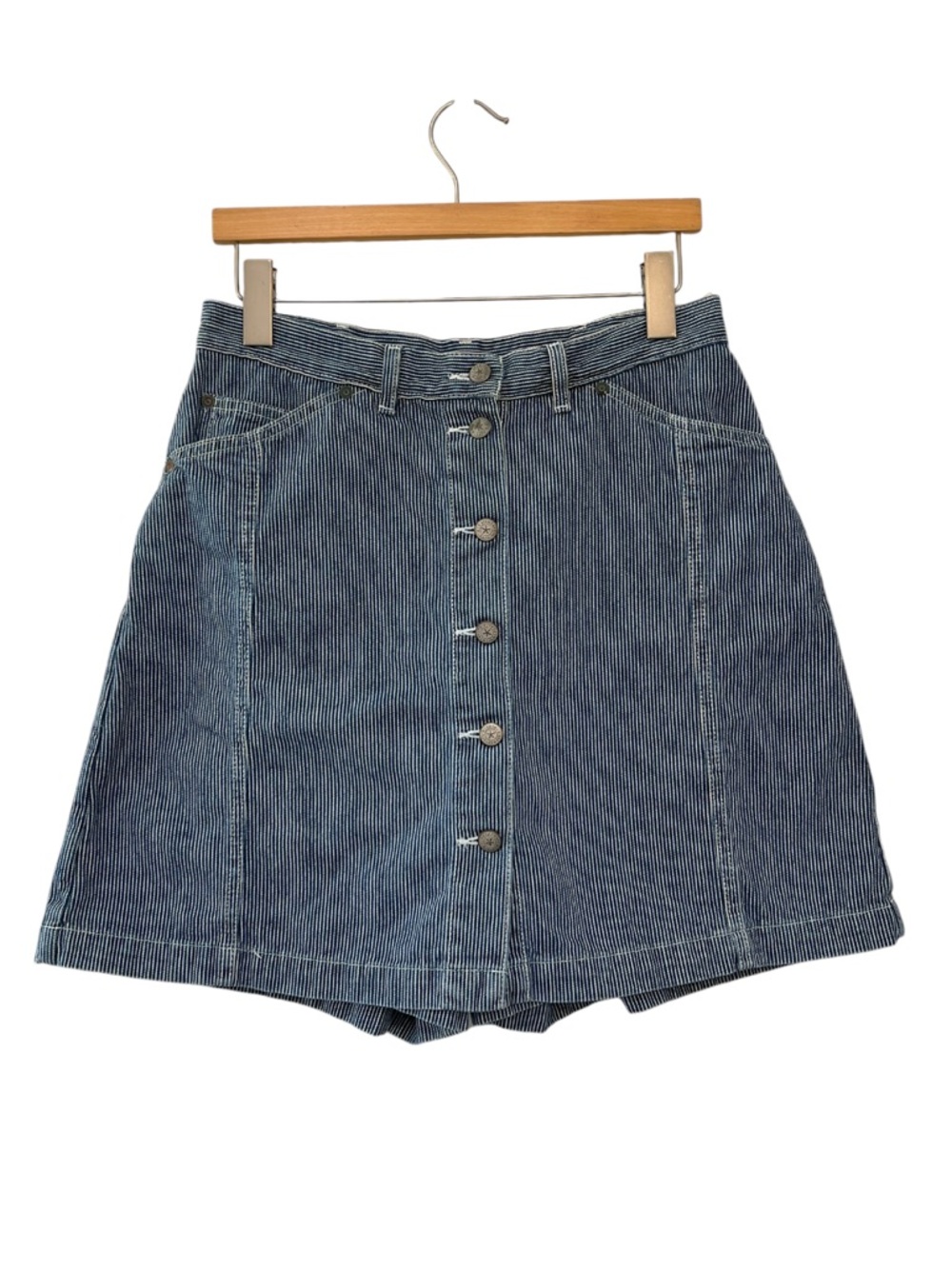 Vintage Vivaldi Utility Railroad Stripe Denim Button Front Skort Skirt Size 12